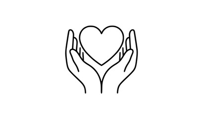 Obraz premium Two hands holding heart vector icon black and white love symbol