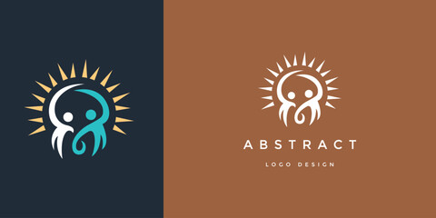 Abstract octopus logo icon featuring a stylized sea creature design with sunburst rays for modern creative corporate brand identity © Designer996