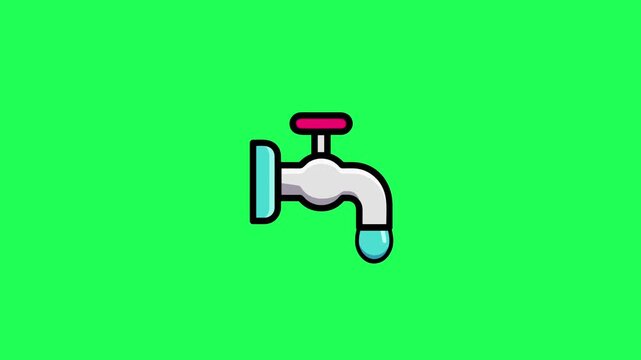  Animated water faucet icon with a water drop, symbolizing water conservation and resource management on green screen