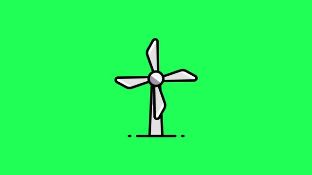  Animated wind turbine icon representing wind power and renewable energy on green screen