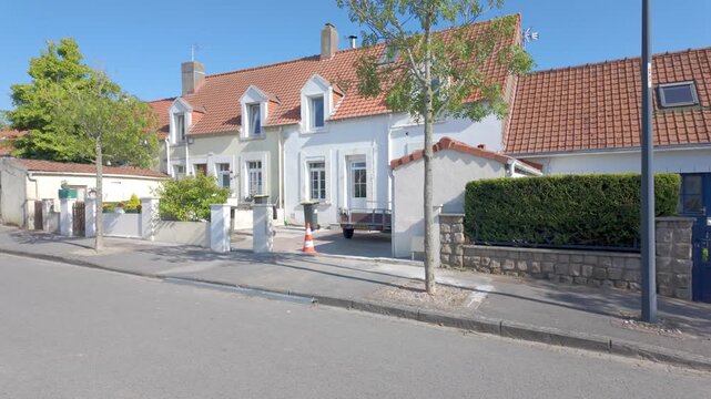 Traditional French Village House in Wissant, Northern France - Residential Street with Clay Tile Roof Architecture