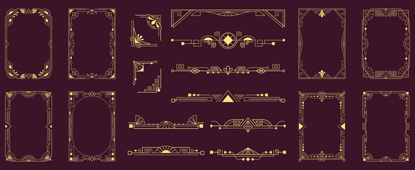 Fototapeta na wymiar Gatsby frame with nouveau art deco border and gold ornament on elegant background. Luxury vector design with geometric lines and golden elements. Premium vintage framed template for wedding cards.