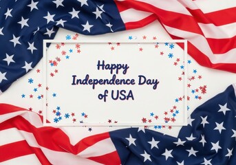 Obraz premium American flag and festive greeting for happy independence day of usa patriotic celebration
