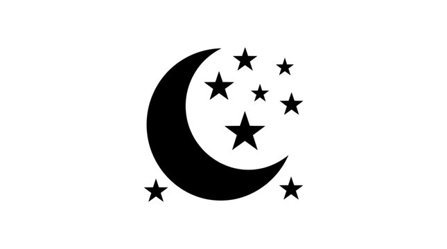 Black crescent moon with stars.