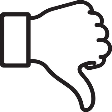 A stark line drawing of a thumb pointing downwards, a universal symbol of disapproval or negativity, rendered in bold black outline.