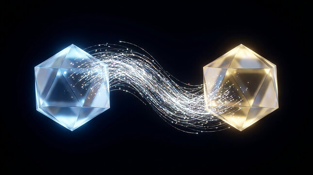 Glowing AI Cores Exchanging Data Streams in Dark Void