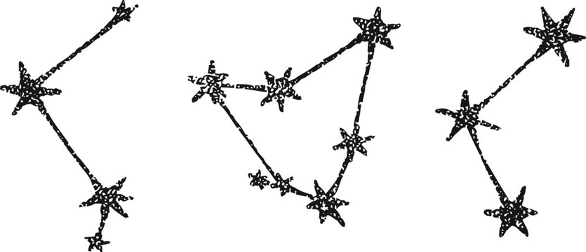 Vintage constellation illustrations with star clusters and connecting lines in antique engraving