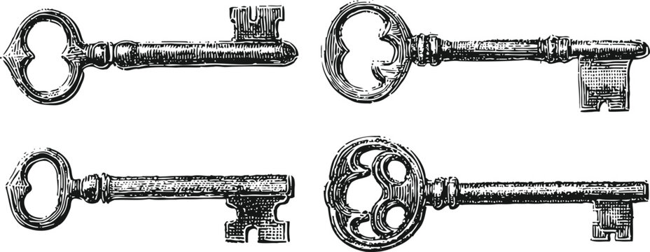 vintage skeleton keys sketch set antique hand drawn keys collection old ornate metal lock openers