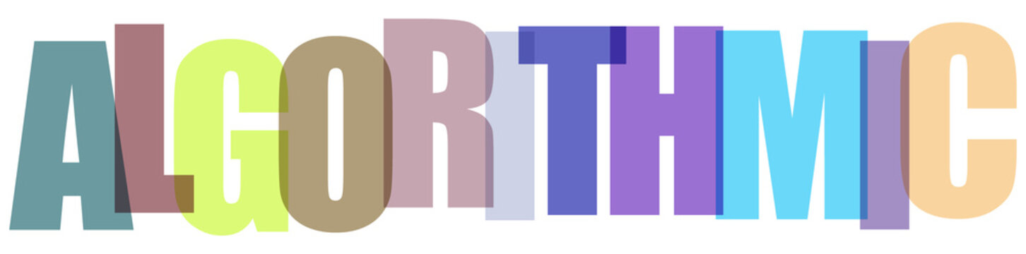 Algorithmic, colorful text, multicolored letters, typography, word