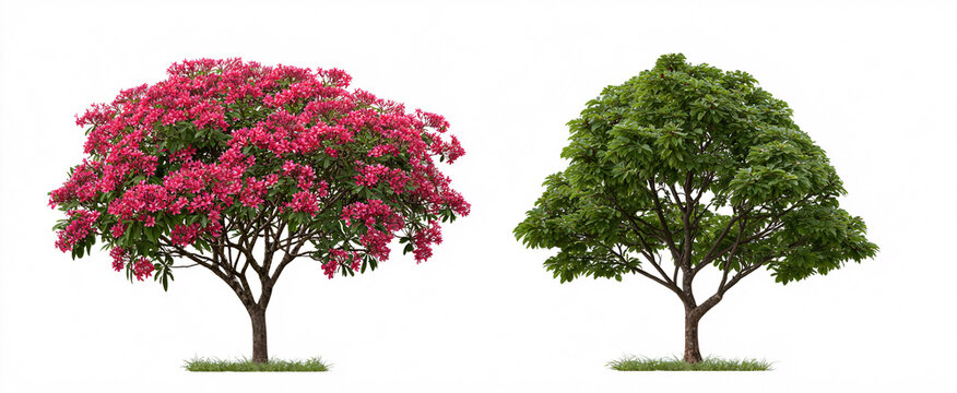 Plumeria rubra blooms like confetti on a white canvas showcasing vibrant roadside trees.