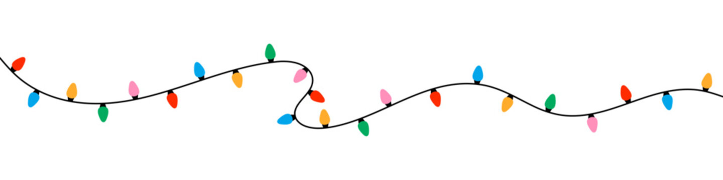 Christmas Lights Isolated on Transparent Background. Festive Colorful Christmas String Lights Decoration. Vector Graphic for Christmas Cards, Banners, Poster, Web