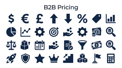 Fototapeta premium B2B pricing strategy business icons for financial planning and market analysis with charts currency and growth symbols