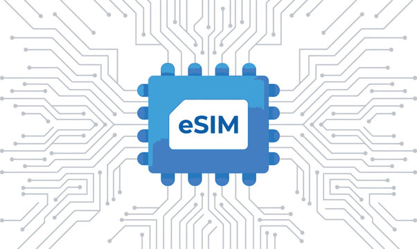 Digital blue chip icon representing modern esim technology for global mobile connectivity and network communication services