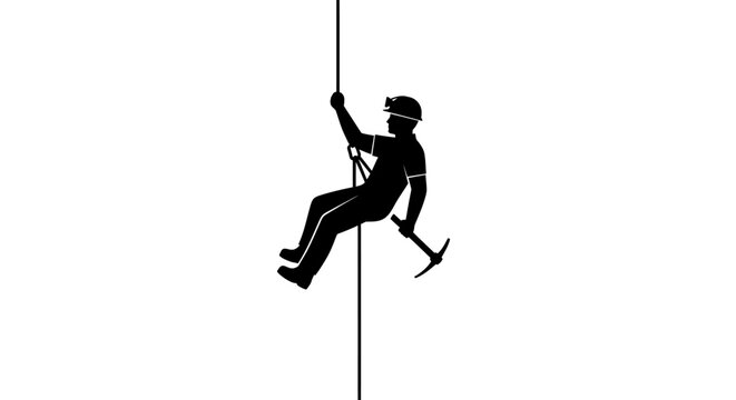 Man climbing with ice axe equipment.