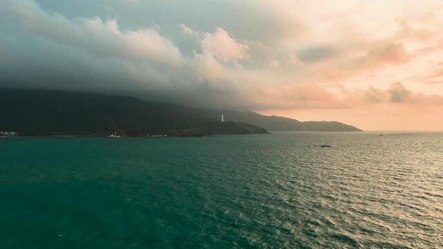 Aerial Video Temple and Mountains Landscape Danang Vietnam