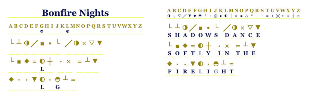 Themed cryptogram worksheet with solution for Bonfire Nights