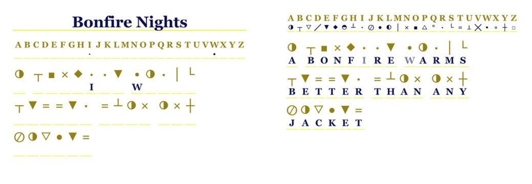 Bonfire Nights secret message cryptogram with answer for printing