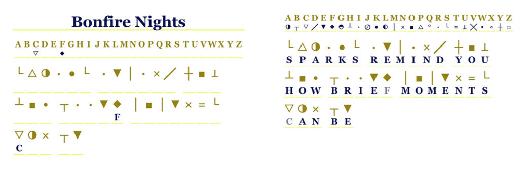 Bonfire Nights cipher puzzle with answer on transparent background