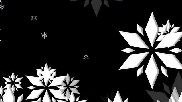 タイプ1 クリスマス 雪の結晶02 ベベル 左から右 横方向 大大小 パターン01 白色 ループ （透過背景）