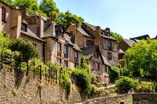France. Aveyron (12). Conques-en-Rouergue. On the Via Podiensis. Way of Saint James of Compostela. Typical half-timbered houses