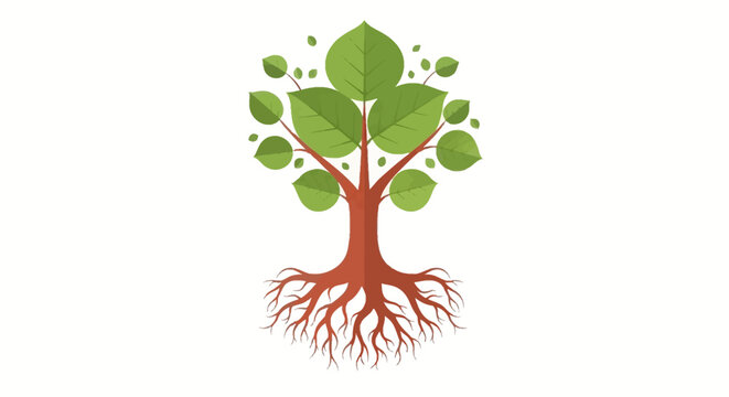 Tree with roots and leaves.
