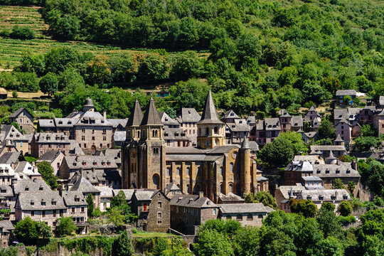 France. Aveyron (12). Conques-en-Rouergue. On the Via Podiensis. Way of Saint James of Compostela. The Sainte-Foy abbey church built from 1041 by Abbot Odolric