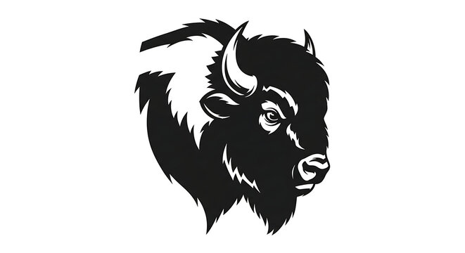 Black silhouette bison head facing left side view