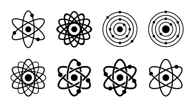 Atomic Structure Icons, Science Symbols, Chemistry Models, Physics Concepts, Vector Illustrations