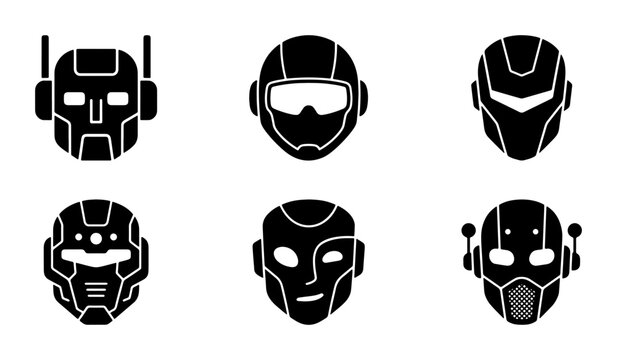 Superhero Helmet Icons, Sci-Fi Character Faces, Futuristic Robot Heads, Vector Avatars