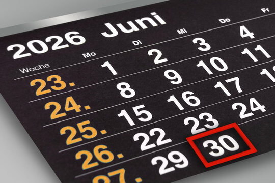 Deutscher Kalender Datum 30. Juni  2026  Dienstag