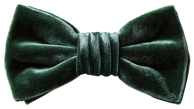 Elegant Green Velvet Bow Tie Isolated on Transparent Background for Formal Attire