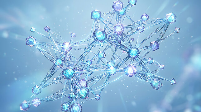 Intricate crystal structure with blue and purple hues on a gradient background