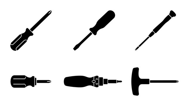 Screwdriver Icons Set, Hand Tool Collection, Repair and DIY Vector Graphics