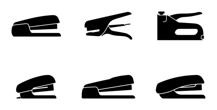 Office Stapler Icons, Stationery Tools Set, Office Supplies Vector Graphics, Business Equipment Collection