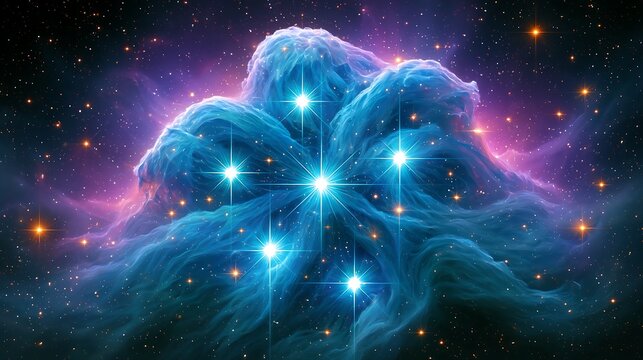 Vibrant blue nebula and bright star cluster in deep space