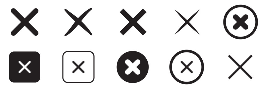 red x mark cross icon set hand drawn brush stroke grunge bold rejection error cancel symbol vector design. Red cross mark and black prohibited stop sign icons set vector illustration. red crosses