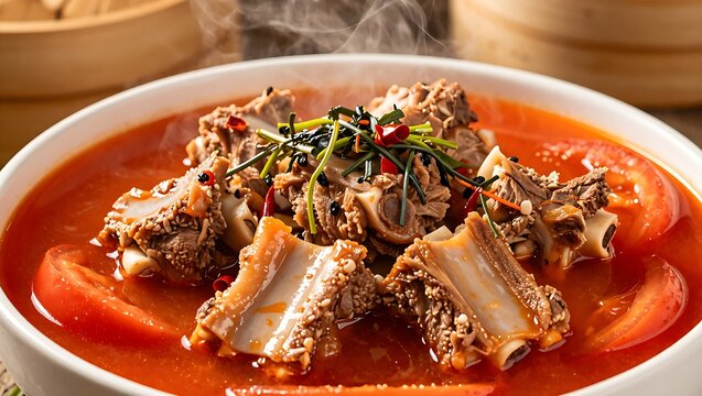 Guizhou Suan Tang Pai Gu with tender pork ribs in a steaming sour soup