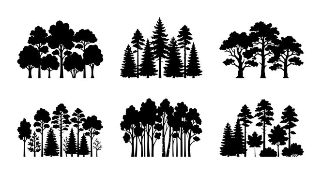 Forest Silhouette Vector Pack, Woodland Trees Collection, Nature Landscape Elements
