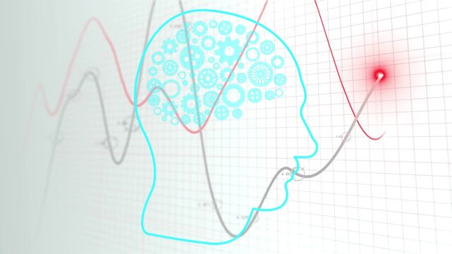Starting, red and gray lines moving, red node pulsing, linking cyan head, indicating brain shift