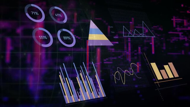 On data ping, cluster HUD updating: four rings cycling, bars rising, falling, showing live metrics