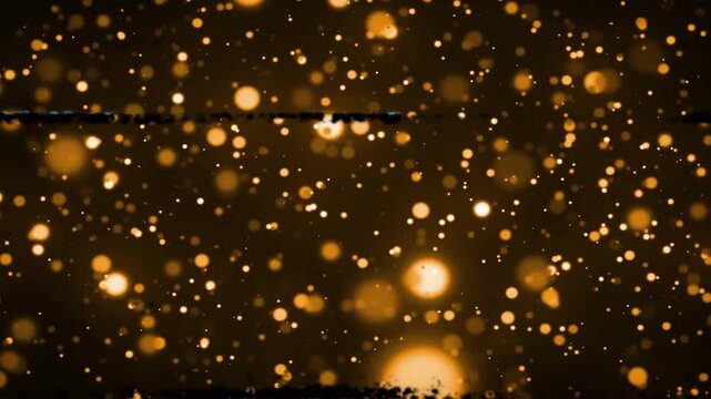 Glitch pulse activating blue bands while golden bokeh drifting, showing analog scanline mood