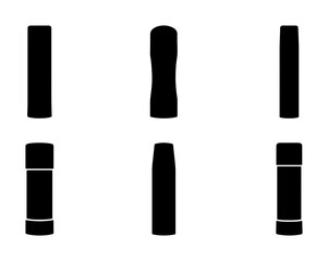 Obraz premium Six Black Glue Stick Icons, Adhesive Tools, School Supplies, Crafting Elements, Office Supplies, Vector Graphics