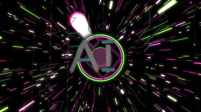 Bright orb circling ring starting logo pulsing, rings rotating, streaks streaming, highlighting AI
