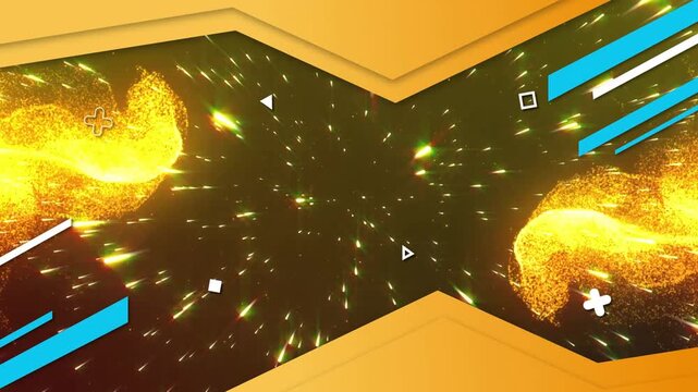 Chevron sliding in, starting starfield moving forward as golden plumes expanding and framing logo