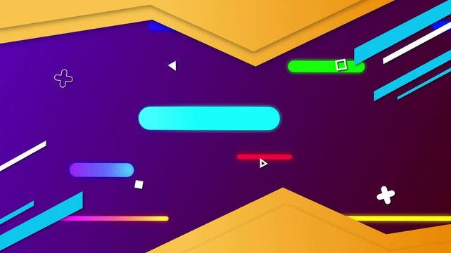 Layered yellow chevrons appearing in frame two, cyan bar shifting while bars sliding, creating loop