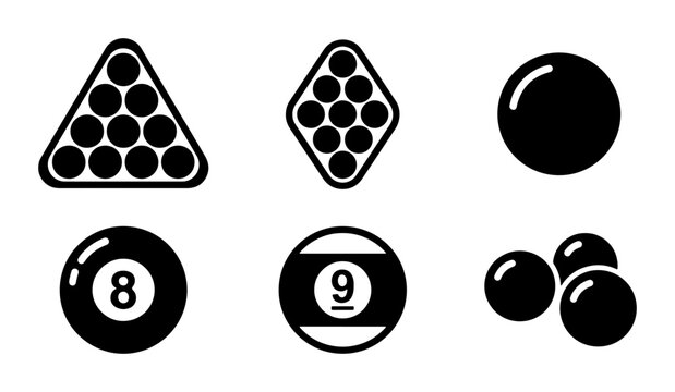 Billiard Balls & Racks Vector Icons, Pool Game Equipment, Sports Icons Set