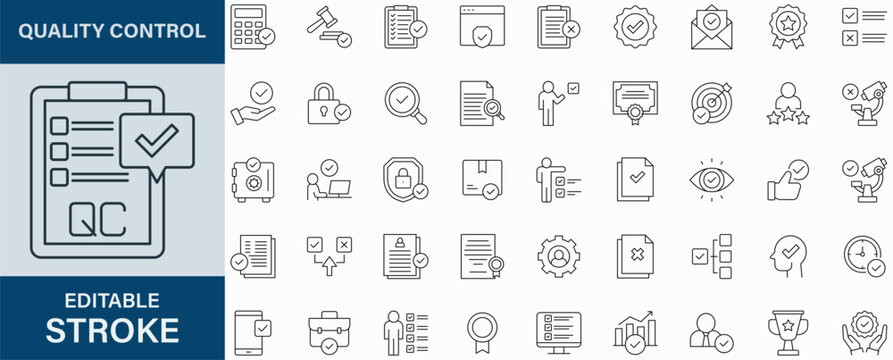 Quality Control icon collection set. Editable stroke.
