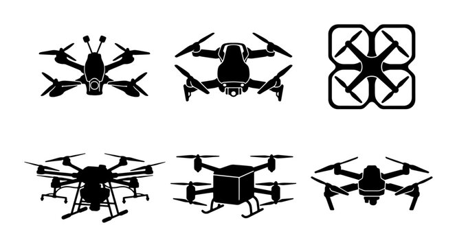Drone Icons Set, Quadcopter Vector Graphics, Aerial Photography Drones, UAV Technology Collection