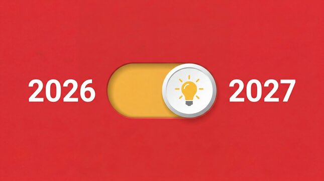 New Year 2027 Toggle Switch Concept &ndash; Turning On Ideas From 2026 With Lightbulb Icon