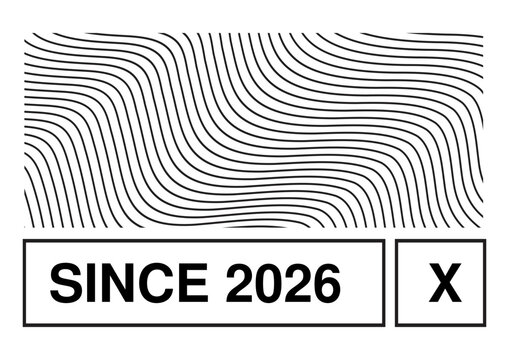 Ilustra&ccedil;&atilde;o vetorial abstrata apresentando uma composi&ccedil;&atilde;o densa de linhas pretas paralelas e onduladas sobre um fundo branco. O design cria um efeito &oacute;ptico din&acirc;mico e fluido que simula movimento, text